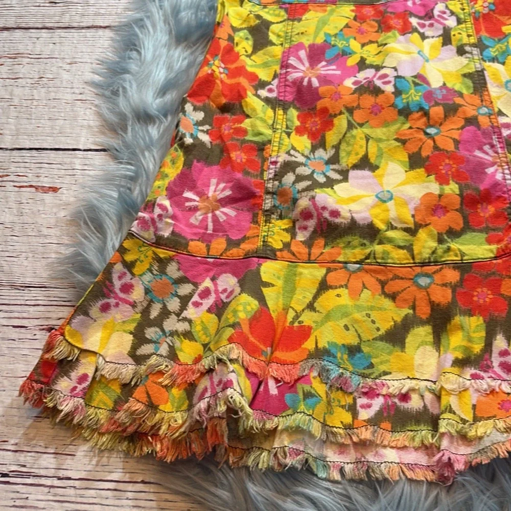 The Children’s Place Stretch Retro Floral Frayed Layer Halter Denim Dress sz 10
